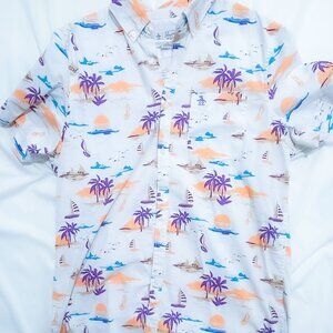 Original Penguin Beach Hawaiian Shirt Palm Tree Sunset Size Large